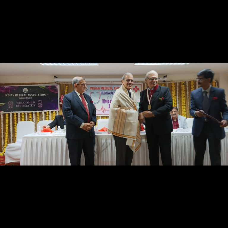 Dr. Suhas Prabhu, President of GSBS Medical Trust felicitated with the Distinguished Doctor Award by IMA, Mumbai on Doctors' Day 2024