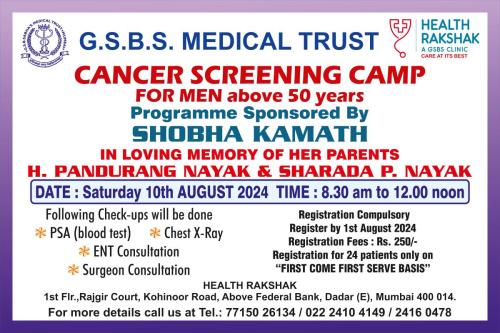 Cancer Screening Camp for Men at Health Rakshak - 10th August 2024 - GSBS Medical Trust