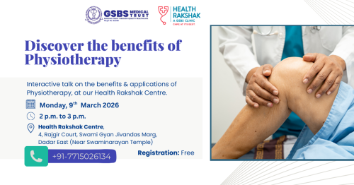 Physiotherapy Talk at Health Rakshak on 9th March 2026 from 2 p.m. to 3 p.m. Registration is free. 